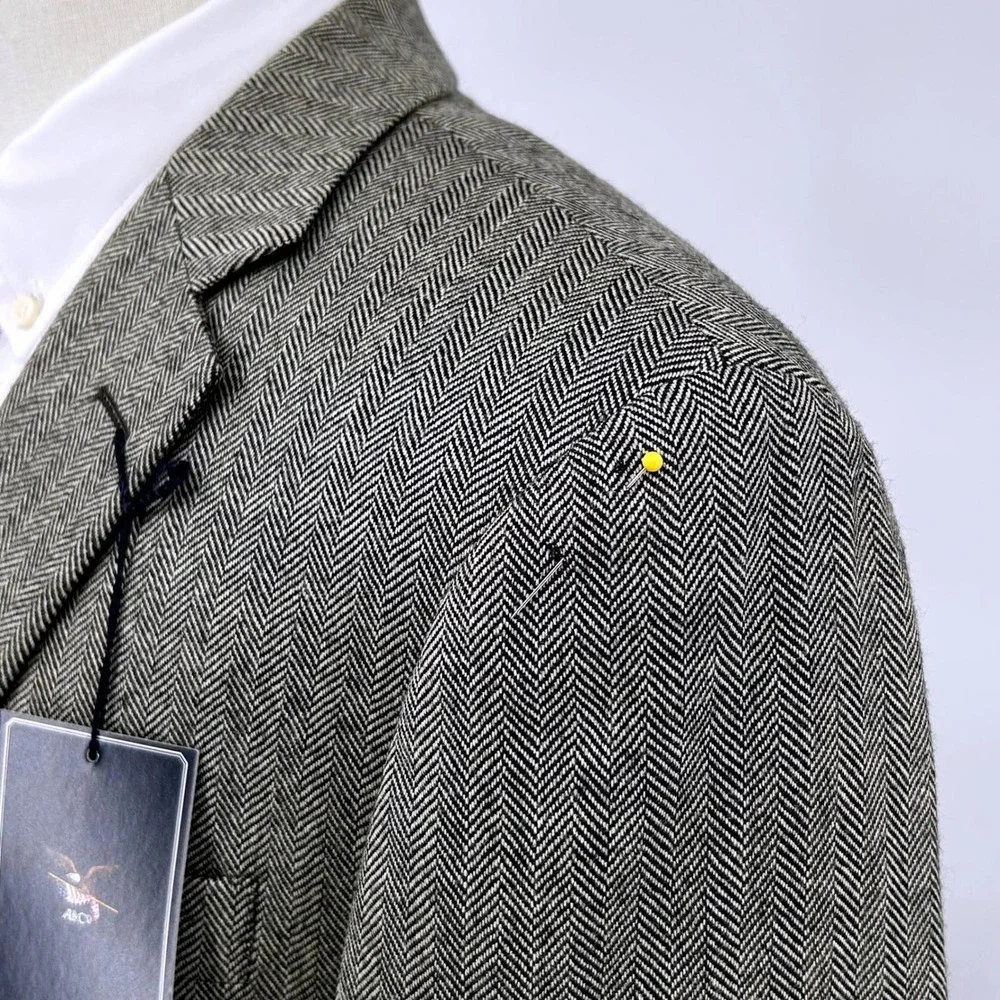 Mens Classic Herringbone Wool Blazer 40R Grey‎ Sport Coat American Living